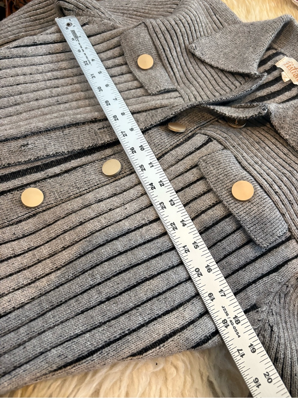 Listicle Gray Ribbed Button-Front Cardigan Jacket - Picture 6 of 8